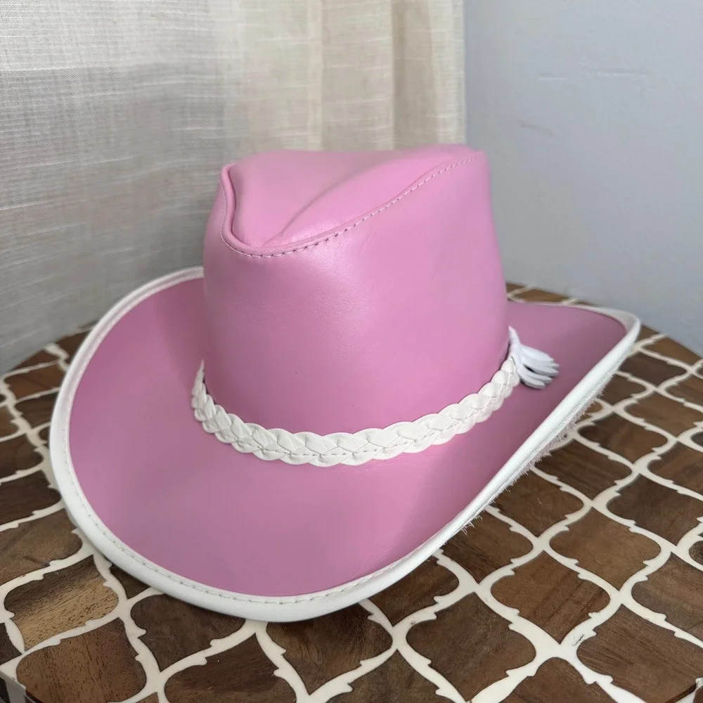 American Hat Makers Leather Cowboy Hat Braided‎ Trim Pink Women's S 6 3/4-6 7/8